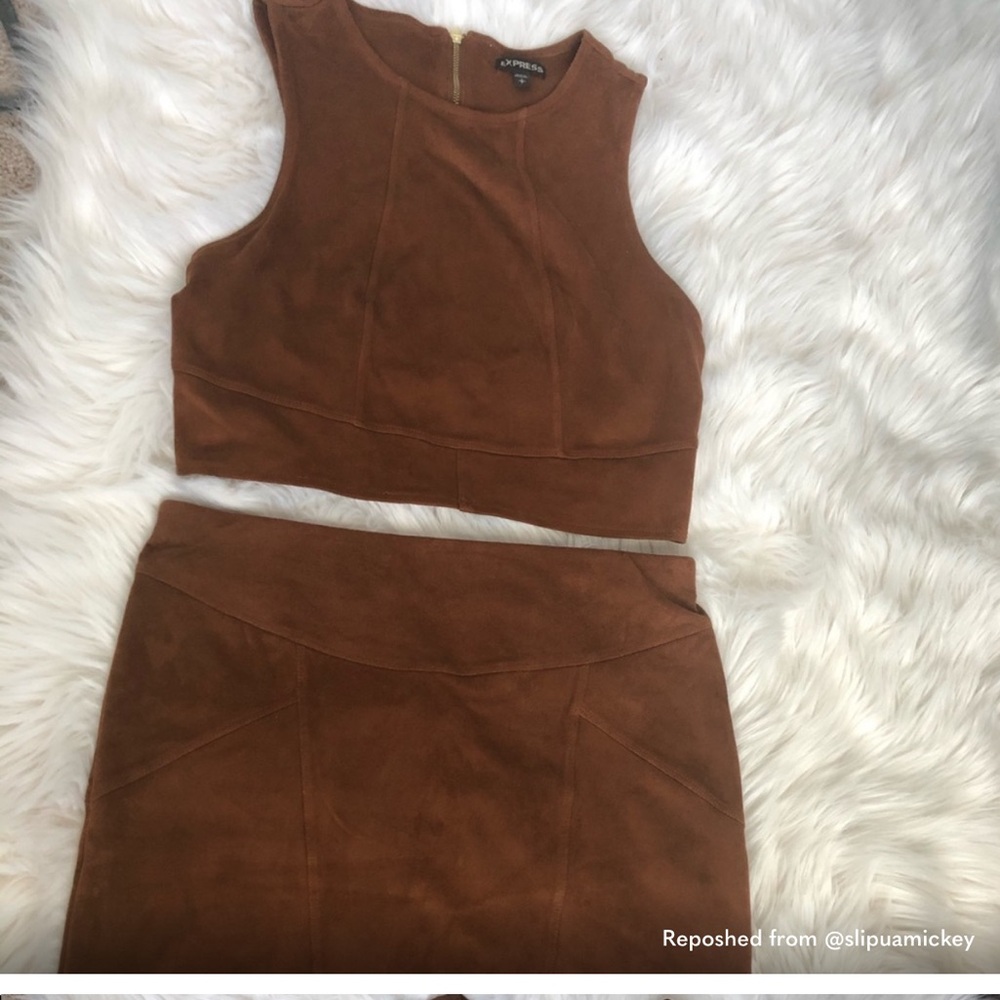Express Brown Mini Skirt Set